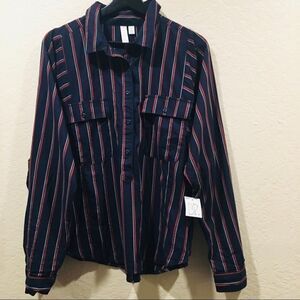 New BP Navy 3/4 button Striped Long Sleeve Top Lg